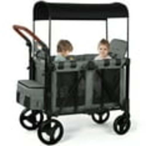 Vomeast Wagon Stroller for 2 Kids, 3-in-1 Wagon Stroller with Canopy, Adjustable Handlebars, Removable Seat for Toddlers, Grey