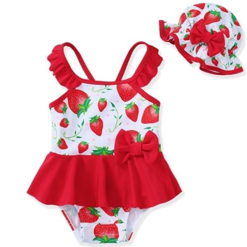 Mikrdoo Baby Girl Swimsuit Ruffled Bikini Tankini Swimsuit Infant Swimwear One Piece Bathing Suits Summer Clothes with Hat