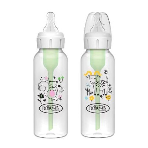 Dr. Brown's Anti-Colic Options+ Narrow-Neck Baby Bottle - Squirrel and Goat Deco - 8 fl oz/2pk