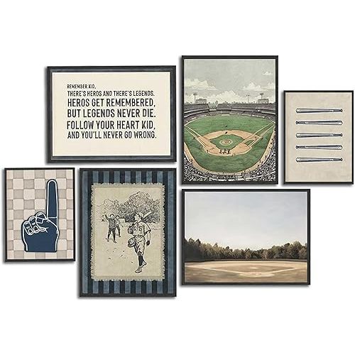 Vintage Baseball Wall Art Set of 6