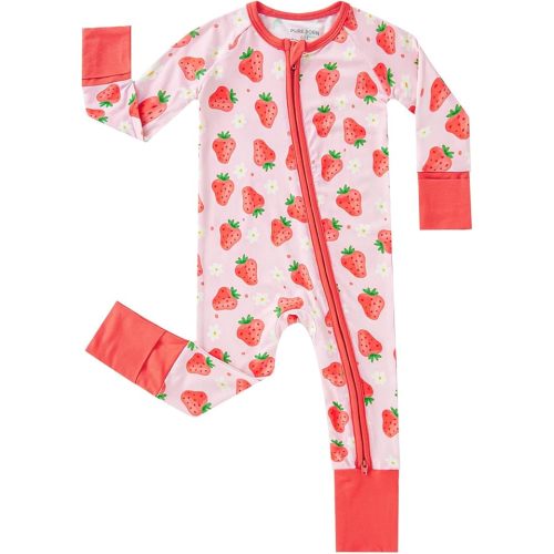 pureborn Baby Girls Sleeper Viscose from Bamboo Pajamas 2-Way Zipper Snug Fit Sleepwear Strawberry 3-6 Months