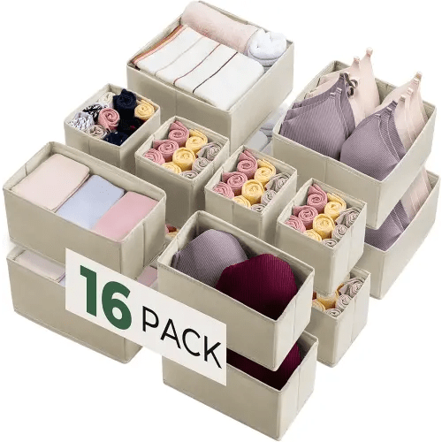Kootek 16 Pack Drawer Organizer Clothes, Dresser Drawer Organizers for Clothing Fabric Foldable Closet Organizers and Storage Bins for Baby Clothes, Nursery, Underwear, Bras, Socks