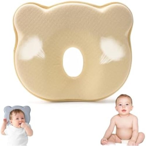 Baby Pillow Newborn Anti Flat Head, Soft and Cozy Baby Pillow, Lightweight Cartoon Bear Pillows for Baby Sleeping, Baby Items Newborn for Boys and Girls (Yellow)