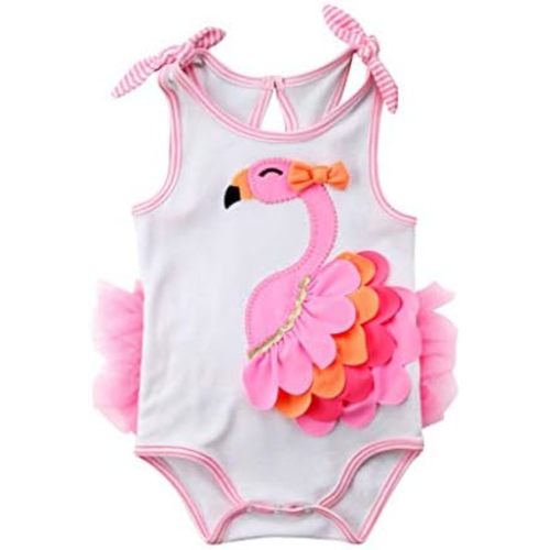 Newborn Baby Girls Flamingo Romper Adjustable Shoulder Strap Bodysuit Outfit Clothes