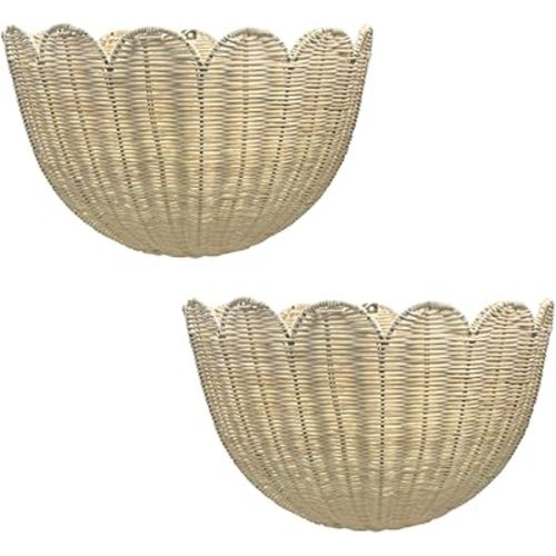 Scallop Wall Basket, Scalloped Wall Wicker Basket, Hanging Home Decor for Bedroom Bathroom (2Pcs)