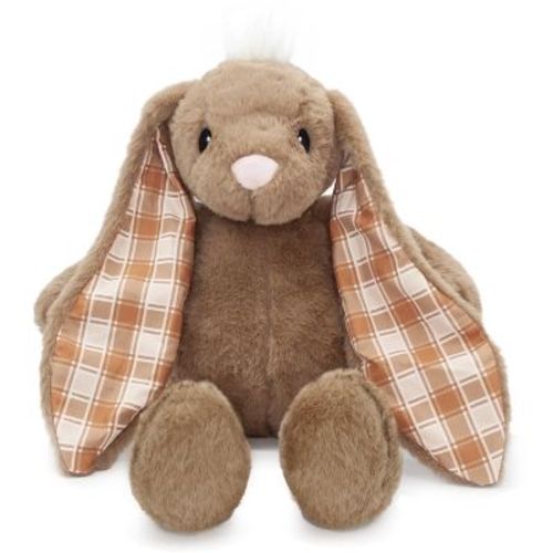 Plushible 14" Brown Easter Bunny Plush Stuffed Animal With Plaid Long Ear Details