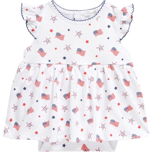 Baby Cotton Skirted Bodysuit, 6-9M, Blue/ White