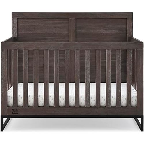Simmons Kids Foundry 6-in-1 Convertible Baby Crib, Rustic Grey with Matte Black