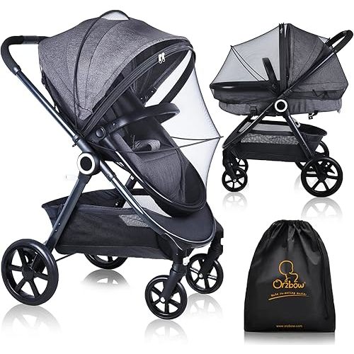 Orzbow Universal Mosquito Net for Stroller, Baby Bug Net with Two-Way Zippers & Storage Bag, Breathable & Foldable Mosquito Nets for Strollers, Car Seat, Bassinet, Cradle, Portable Mini Crib, Black
