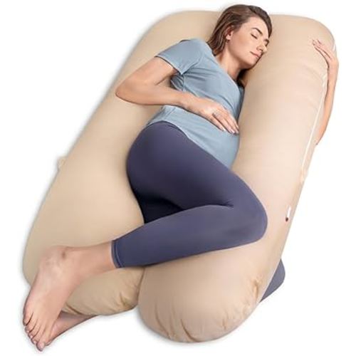 AngQi Pregnancy Pillows, U Shaped Pregnancy Body Pillow for Sleeping, 55 inch Maternity Pillow for Pregnant Women with Soft, Super Breathable Rayon Cover from Bamboo,Apricot