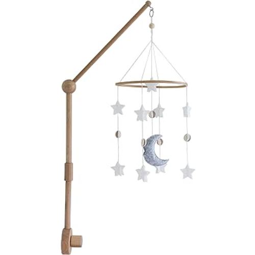 Moon & Stars Nursery Set - Includes Baby Crib Mobile (Moon, Stars & Planets) + Wooden Baby Crib Mobile Arm - for Boys & Girls