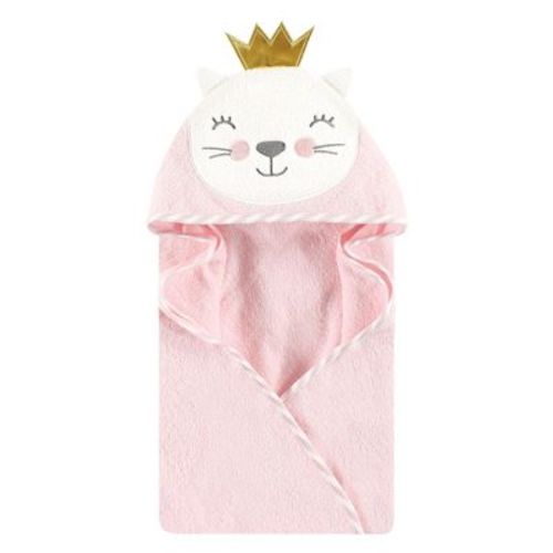 Hudson Baby Infant Girl Cotton Animal Face Hooded Towel, Cat Princess, One Size