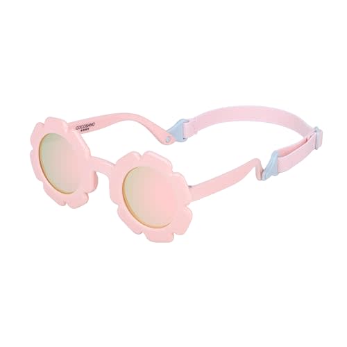 COCOSAND Toddler Sunglasses with Strap Polarized Lens Retro Flexible Flower Frame for Baby Kids Boys Girls Age 3-24 Months
