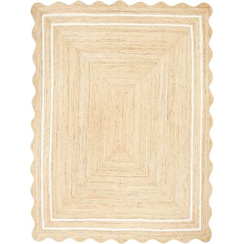Wave Scalloped Jute Rug Entryway Natural Boho Area Rug Off-White 5'x7'