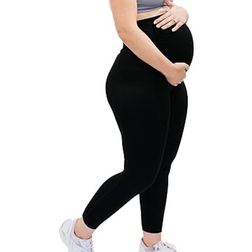 Motif Medical Maternity Leggings with Pocket - Maternity Leggings Over The Belly - Maternity Workout Leggings - Black