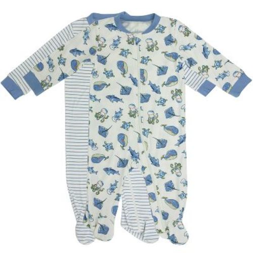 Milkberry Soft Rayon Of Bamboo Pajamas Full Body Sleepwear For Infants Baby Boys Fish Blue Size 6-9 Months