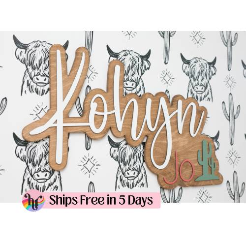 Nursery name sign | Western nursery decor | boy Name Sign | Above crib sign | Baby shower gift | Cactus wood sign| Large wood name sign