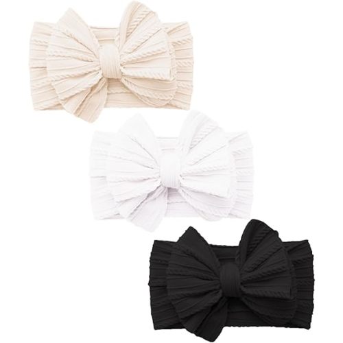 Jesries Baby Headbands and Bows, Handmade Stretchy Nylon Hairbands Hair Bows - Girls Hair Accessories for Newborns, Infants, Toddlers