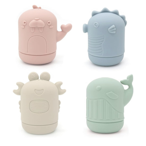 Ginbear Silicone Baby Bath Toys, Non-Toxic Mold Free Infant Squirty Bathtub Toys for Toddlers 6 Months+, Pack of 4 (Marine)