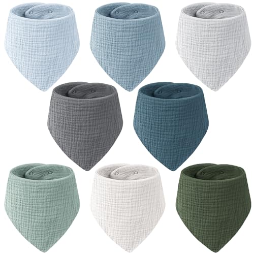 MairMore Muslin Baby Bibs for Unisex, 100% Cotton Soft and Absorbent Gender Neutral Set for Feeding and Drooling 8 Packs