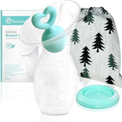 BumbleBee Manual Breast Pump Collector for Breastfeeding with Neck Strap, Cap, Stopper and Storage Bag, Made of Food Grade Silicone
