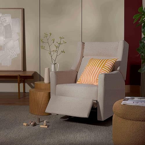 babyletto Kiwi Plus Power Recliner and Swivel Glider with Power Headrest and USB Port in Performance Beach Eco-Weave, Water Repellent & Stain Resistant, Greenguard Gold and CertiPUR-US Certified