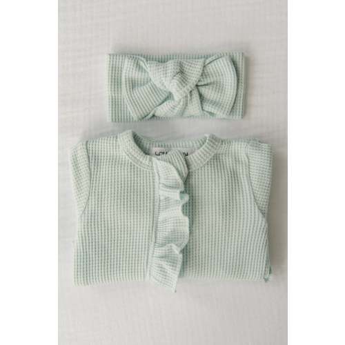 Organic Waffle Knit Ruffled Footie With Bow – Bella Berry Designs