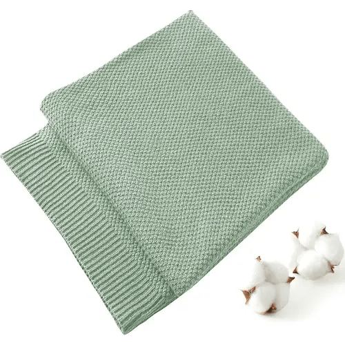 TREELY 100% Cotton Knitted Throw Blanket for Couch Chair Bed Home Decorative, Soft & Cozy Knit Throw Blanket(50"x60", Dark Sage Green)