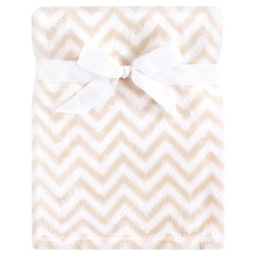 Hudson Baby Infant Silky Plush Blanket, Tan Chevron, 30x40 inches