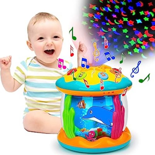 Tsomtto Baby Toys 6 to 12 Months Musical Light Up Tummy Time Toy Ocean Rotating Projector for Infant 3-6 7 8 9 12-18 Month Baby Learning Crawling Birthday for 1 2 3 Year Old Boys Girls