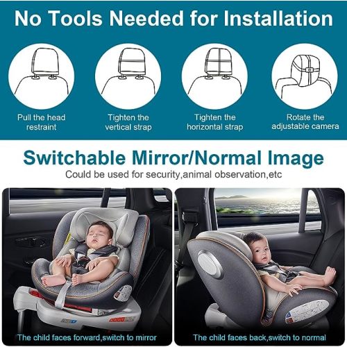 DoHonest Baby Car Camera 7-Inch: USB Plug and Play Easy Setup 360° Rotating Backseat Camera Two Kids HD 1080P Rear Facing Car Seat Camera Clear Night Vision -V9