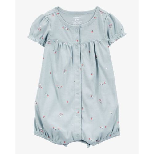 Baby Floral Print Ribbed Short-Sleeve Romper - Blue - Carter's | Carter's