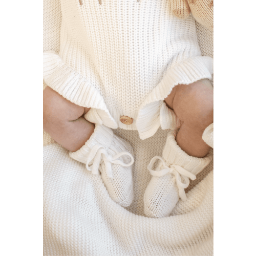 Newborn Knitted Booties | white baby booties | Knitted Booties – TheGrayBearCompany