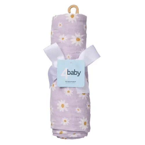4Baby Muslin Wrap Daisy 1Pk Lilac | Baby Bunting AU
