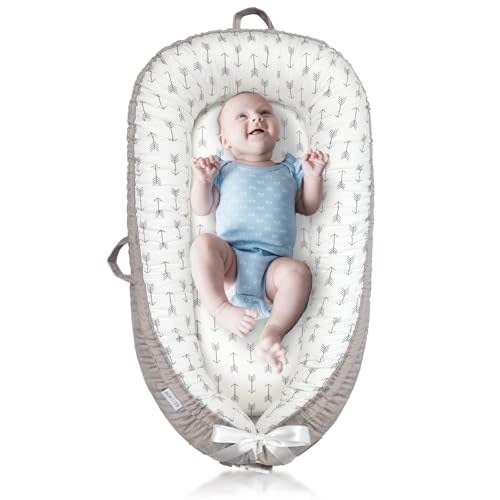Baby Lounger for Newborn Cover - Newborn Lounger for 0-12 Months, Breathable & Portable Infant Lounger - Adjustable Cotton Soft Baby Floor Seat for Travel, Newborn Essentials - Arrow