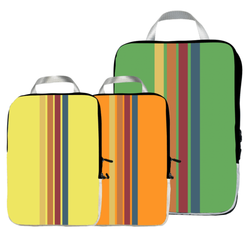 Green Orange Yellow Stripe Three's A Charm Packing Cubes — Keep It. Love It.