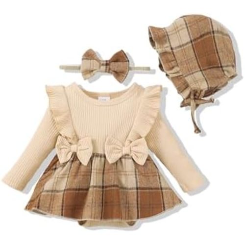 Renotemy Newborn Baby Girl Clothes Infant Girl Outfits Knit Romper Dress with Hat Baby Clothes for Girls 0-18 Months