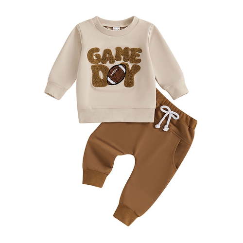 VNKIDY Toddler Baby Boys Football Outfits Sets Embroidery Crewneck Sweatshirt Tops Pants Sets Fall Winter Clothes Sets Comfort