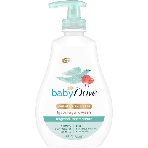 Baby Dove Sensitive Skin Care Baby Wash For Baby Bath Time Fragrance Free Moisture Fragrance Free and Hypoallergenic, Washes Away Bacteria 13 oz