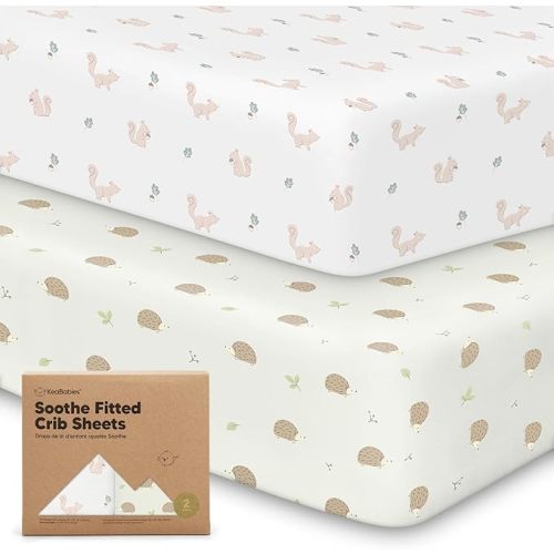 KeaBabies 2-Pack Organic Crib Sheets for Boys, Girls, Jersey Fitted Baby Crib Sheets Neutral, Cotton Breathable Crib Sheet, Cute Printed Crib Mattress Sheet, Baby Mattress Sheets (Nibbles/Bruce)