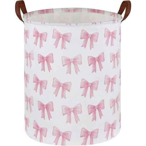 Kids Laundry Hamper,Pink Laundry Basket Collapsible Girls Storage Baskets for Home Decor,Office,Toy Organizer,(Pink Bowknot)