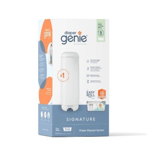 Diaper Genie Signature Diaper Pail with 18 Bags, Color: White