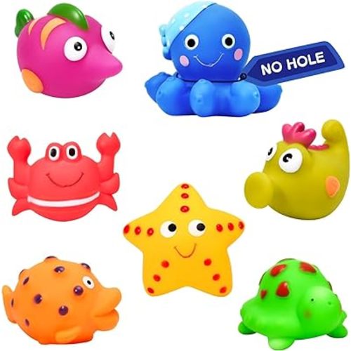 Mold Free Baby Bath Toys - 7 Pcs No Hole Ocean Animals Bathtub Toys for Toddlers 1-3/Infants 6-12-18 Months,Water Table Toys Shower Toys Pool Toys for 1 2 3 4 Year Old Boys Girls Kids