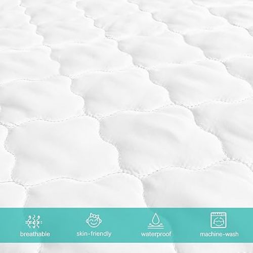 2 Pack Crib Mattress Protector Waterproof Crib Sheets Fitted Mattress Pad Cover Absorbent Crib/Toddler Mattress Protector Sheet Quilted, White, 52" x 28"