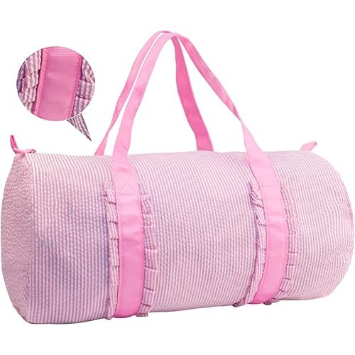 Travel Overnight Bag Seersucker Carry On Lightweight Weekender Duffel Bag for Boys and Girls (Pleated Pink) X-large