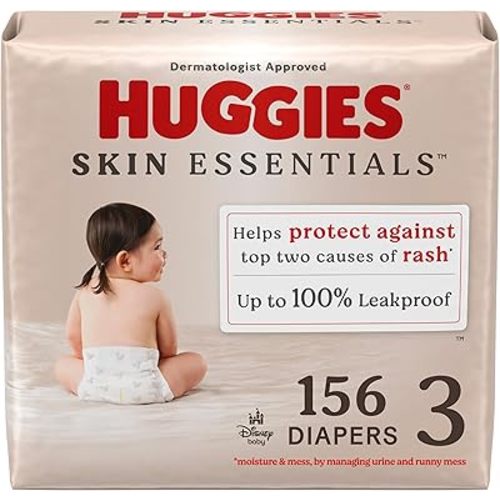 Huggies Size 3 Diapers, Skin Essentials Baby Diapers, Size 3 (16-28 lbs), 156 Count (3 Packs of 52)