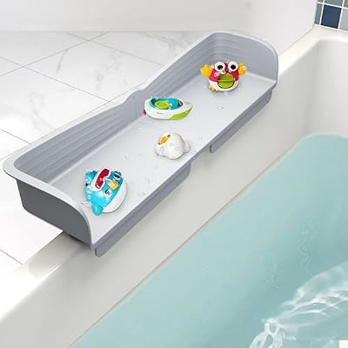 Bathtub Splash Guard - Spacious Bath Toy Storage, Prevents Water Splashing from Bathtub, Expands Play Space for Children (Gray)