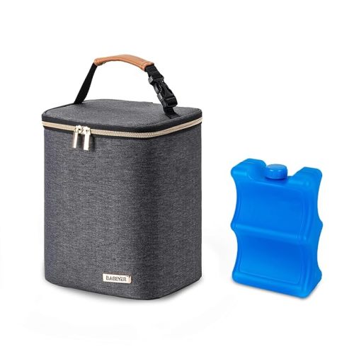 Breastmilk Cooler Bag with Ice Pack Fits 4 Baby Bottles Up to 9 Ounce, Baby Bottle Bag for Nursing Mom Daycare-Grey - Dark Grey - Fits 9 Ounce Baby Bottles