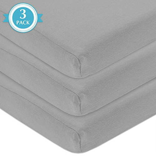 TL Care 3 Pack 100% Natural Cotton Fitted Pack and Play Sheets 39" x 27" - Soft & Breathable Pack N Play Sheets for Playard & Mini Crib Mattress, Gray, for Boys & Girls