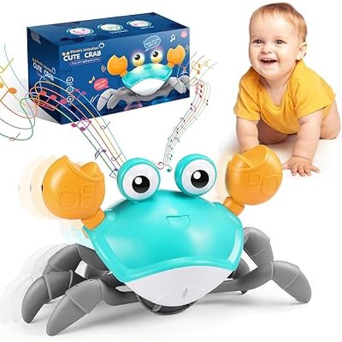 Crawling Crab Baby Toy, Exssary Tummy Time Baby Toys 6-12 Months 1 2 3 Year Old Boy Girl Gifts Sensory Toys for Babies Toddler Christmas Birthday Gifts Walking Crab Adjustable Speed & Sound Green